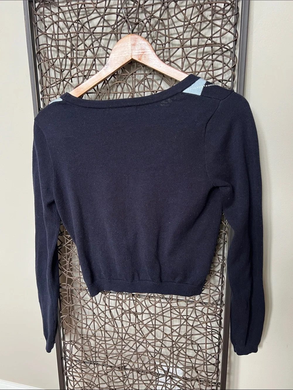 Brandy Melville Argyle Cropped Cardigan Navy sky Blue White Carolina Colorway XS
